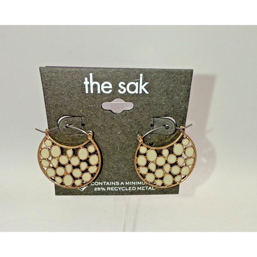 The Sak Honeycomb Round Cream Gold Clip Top Earrings